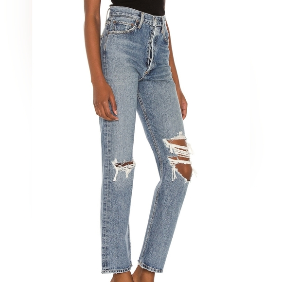 Agolde 90s Pinch Waist High Rise Straight Leg Distressed Jeans Size 26 - Picture 4 of 16